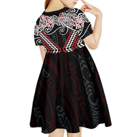 Red Aotearoa Tukutuku Manawa Tapu Kid Short Sleeve Dress Ta Moko Toi Maori LT9 - Polynesian Pride