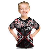Red Aotearoa Tukutuku Manawa Tapu Kid T Shirt Ta Moko Toi Maori LT9 Red - Polynesian Pride