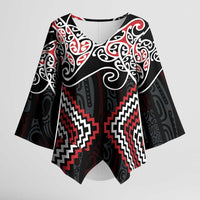 Red Aotearoa Tukutuku Manawa Tapu Kimono Sleeve Blouse Ta Moko Toi Maori LT9 Female Red - Polynesian Pride