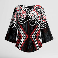 Red Aotearoa Tukutuku Manawa Tapu Kimono Sleeve Blouse Ta Moko Toi Maori LT9 - Polynesian Pride