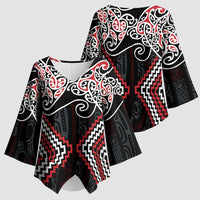 Red Aotearoa Tukutuku Manawa Tapu Kimono Sleeve Blouse Ta Moko Toi Maori LT9 - Polynesian Pride