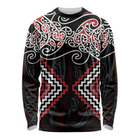 Red Aotearoa Tukutuku Manawa Tapu Long Sleeve Shirt Ta Moko Toi Maori LT9 Unisex Red - Polynesian Pride