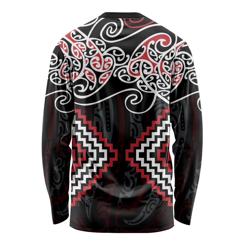 Red Aotearoa Tukutuku Manawa Tapu Long Sleeve Shirt Ta Moko Toi Maori LT9 - Polynesian Pride