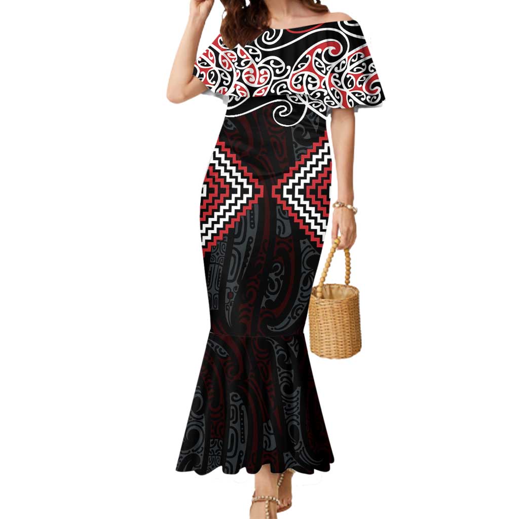 Red Aotearoa Tukutuku Manawa Tapu Mermaid Dress Ta Moko Toi Maori LT9 Women Red - Polynesian Pride