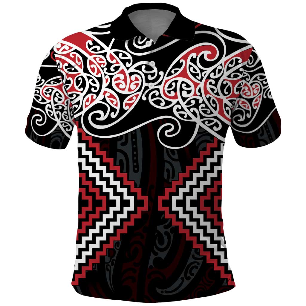 Red Aotearoa Tukutuku Manawa Tapu Polo Shirt Ta Moko Toi Maori LT9 Red - Polynesian Pride