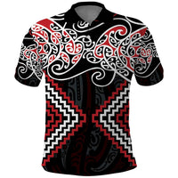 Red Aotearoa Tukutuku Manawa Tapu Polo Shirt Ta Moko Toi Maori LT9 Red - Polynesian Pride