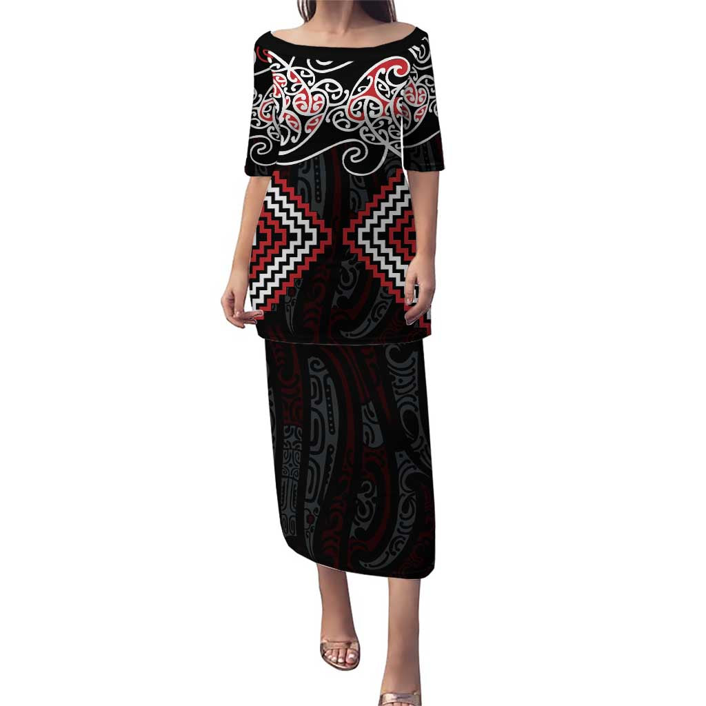 Red Aotearoa Tukutuku Manawa Tapu Puletasi Ta Moko Toi Maori LT9 Long Dress Red - Polynesian Pride