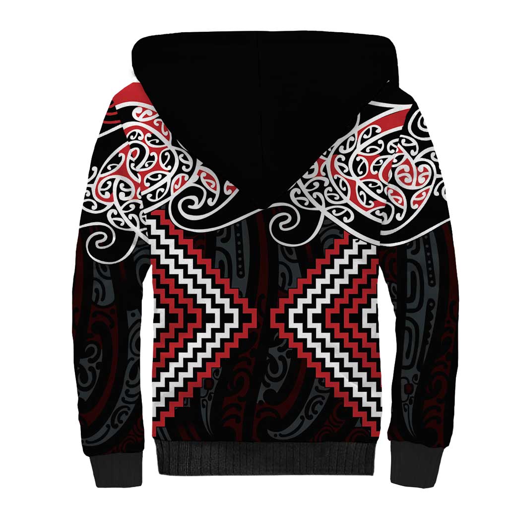 Red Aotearoa Tukutuku Manawa Tapu Sherpa Hoodie Ta Moko Toi Maori LT9 - Polynesian Pride