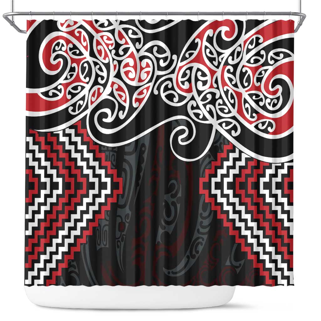 Red Aotearoa Tukutuku Manawa Tapu Shower Curtain Ta Moko Toi Maori LT9 Red - Polynesian Pride