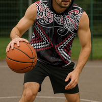 Red Aotearoa Tukutuku Manawa Tapu Sleeveless Hoodie Ta Moko Toi Maori LT9 - Polynesian Pride