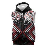 Red Aotearoa Tukutuku Manawa Tapu Sleeveless Zip Hoodie Ta Moko Toi Maori LT9 Red - Polynesian Pride