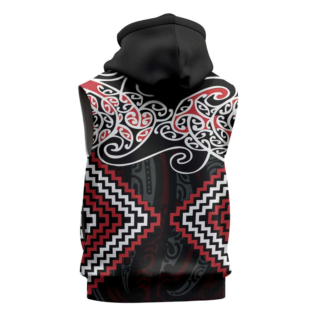 Red Aotearoa Tukutuku Manawa Tapu Sleeveless Zip Hoodie Ta Moko Toi Maori LT9 - Polynesian Pride