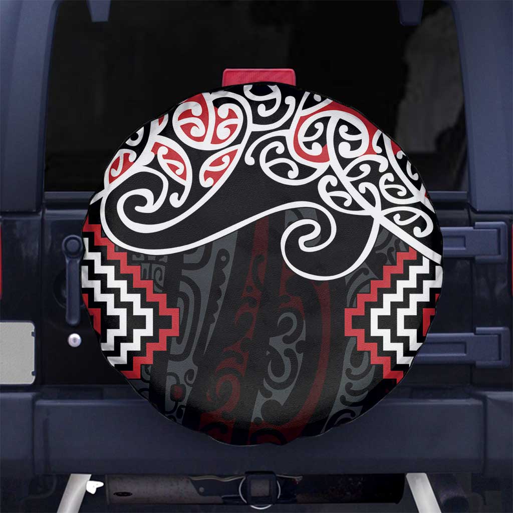 Red Aotearoa Tukutuku Manawa Tapu Spare Tire Cover Ta Moko Toi Maori LT9 No hole Red - Polynesian Pride