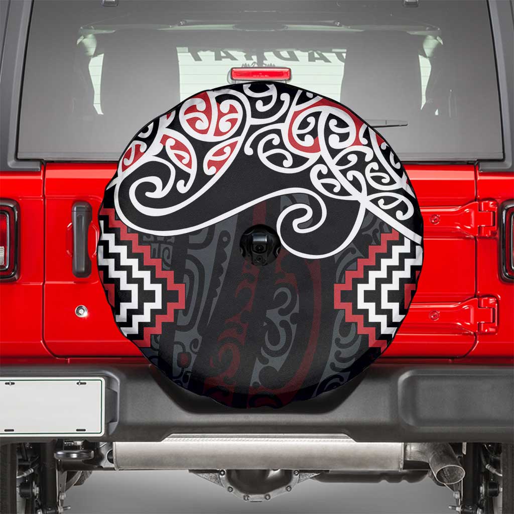 Red Aotearoa Tukutuku Manawa Tapu Spare Tire Cover Ta Moko Toi Maori LT9 - Polynesian Pride