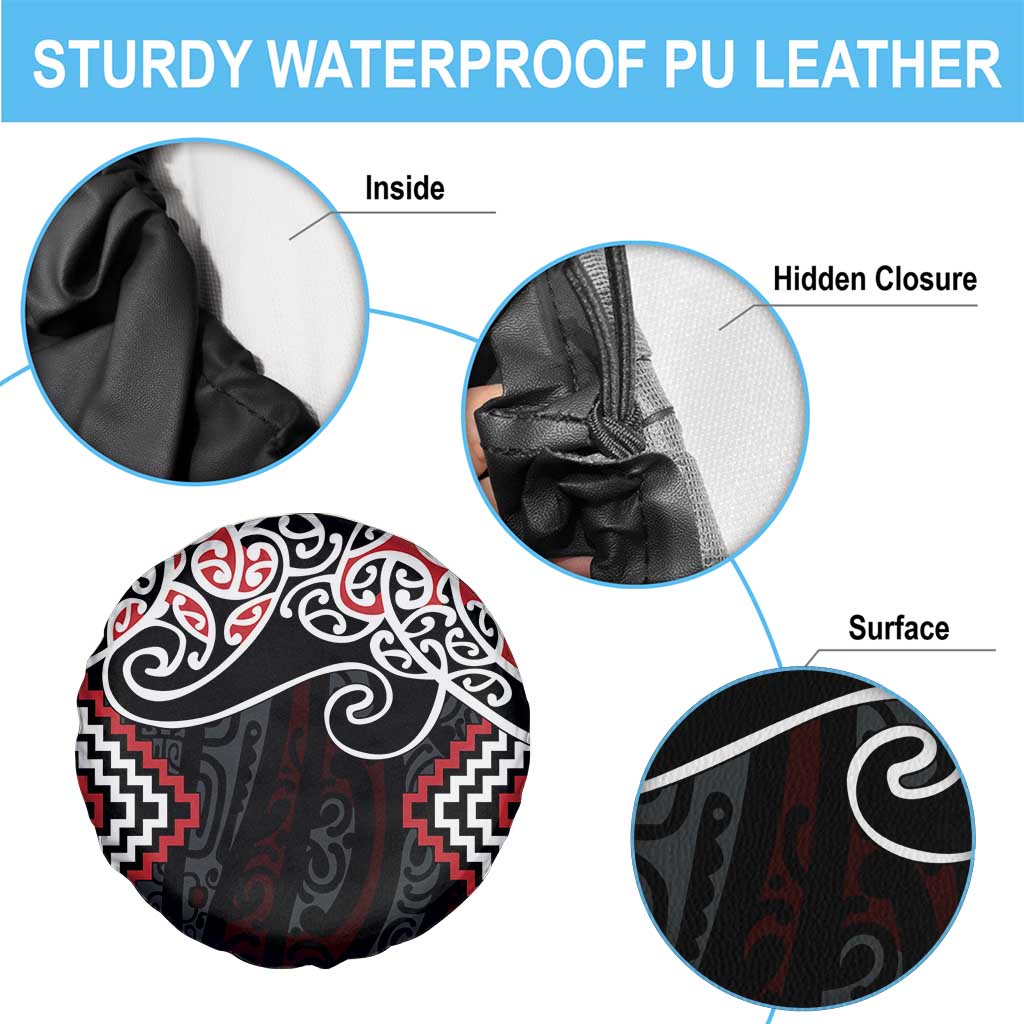 Red Aotearoa Tukutuku Manawa Tapu Spare Tire Cover Ta Moko Toi Maori LT9 - Polynesian Pride