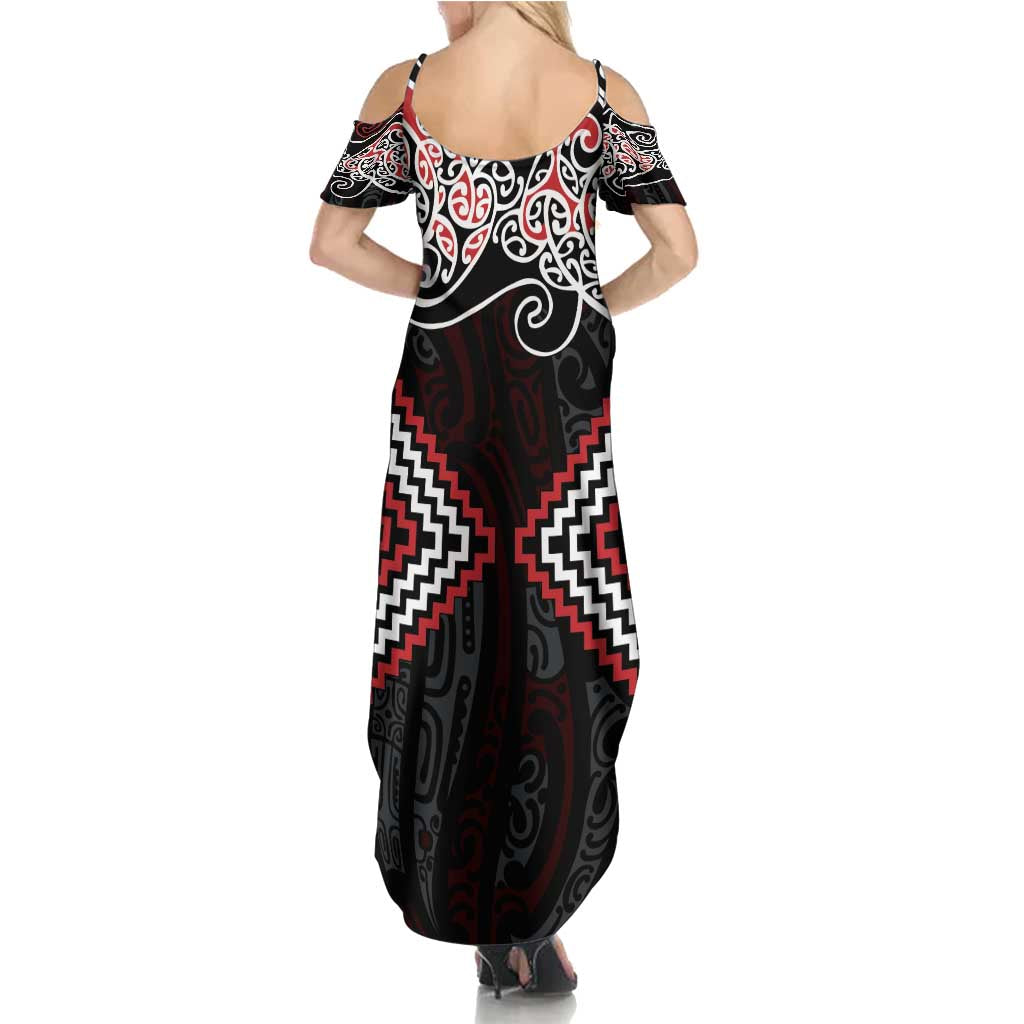 Red Aotearoa Tukutuku Manawa Tapu Summer Maxi Dress Ta Moko Toi Maori LT9 - Polynesian Pride