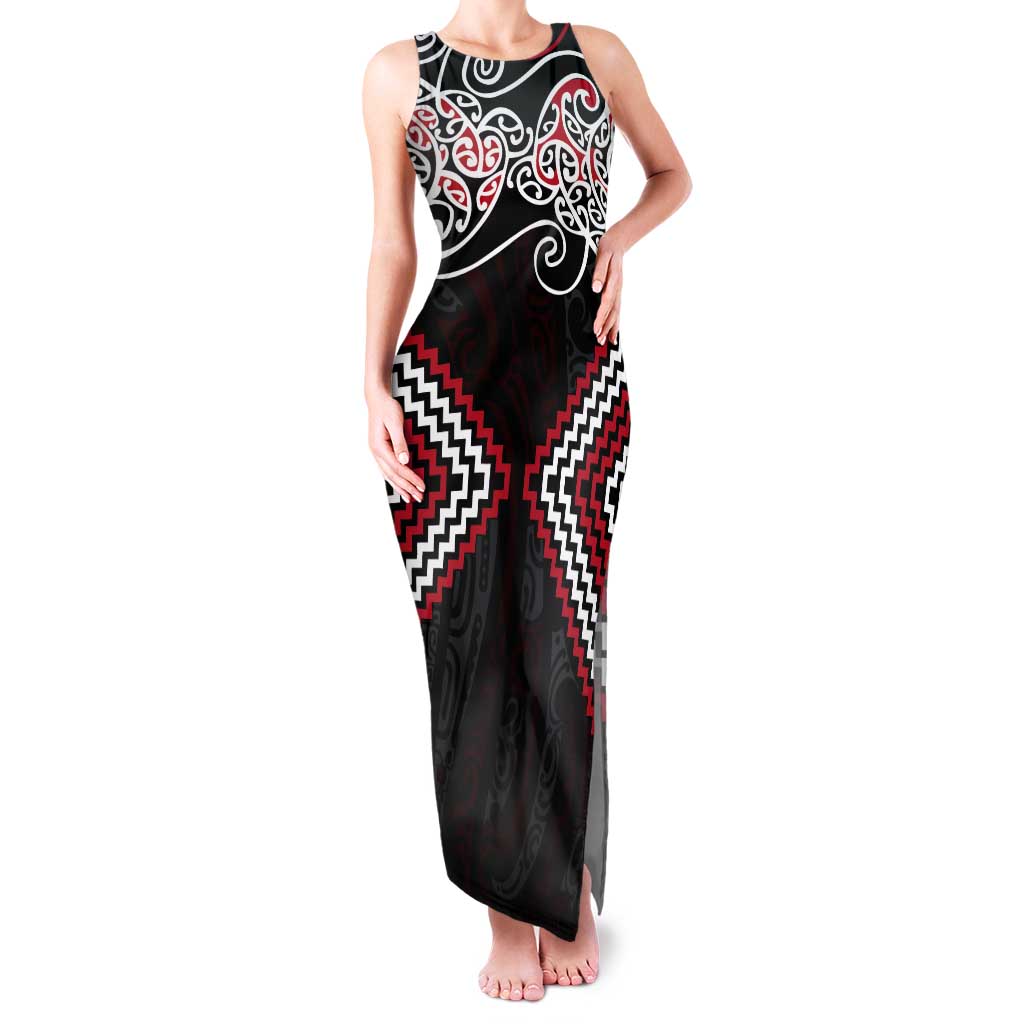 Red Aotearoa Tukutuku Manawa Tapu Tank Maxi Dress Ta Moko Toi Maori LT9 Women Red - Polynesian Pride
