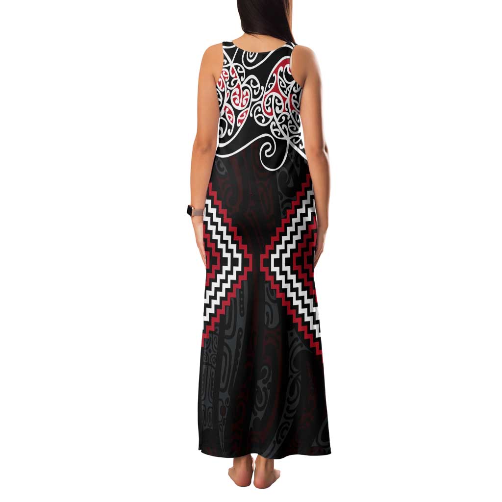 Red Aotearoa Tukutuku Manawa Tapu Tank Maxi Dress Ta Moko Toi Maori LT9 - Polynesian Pride