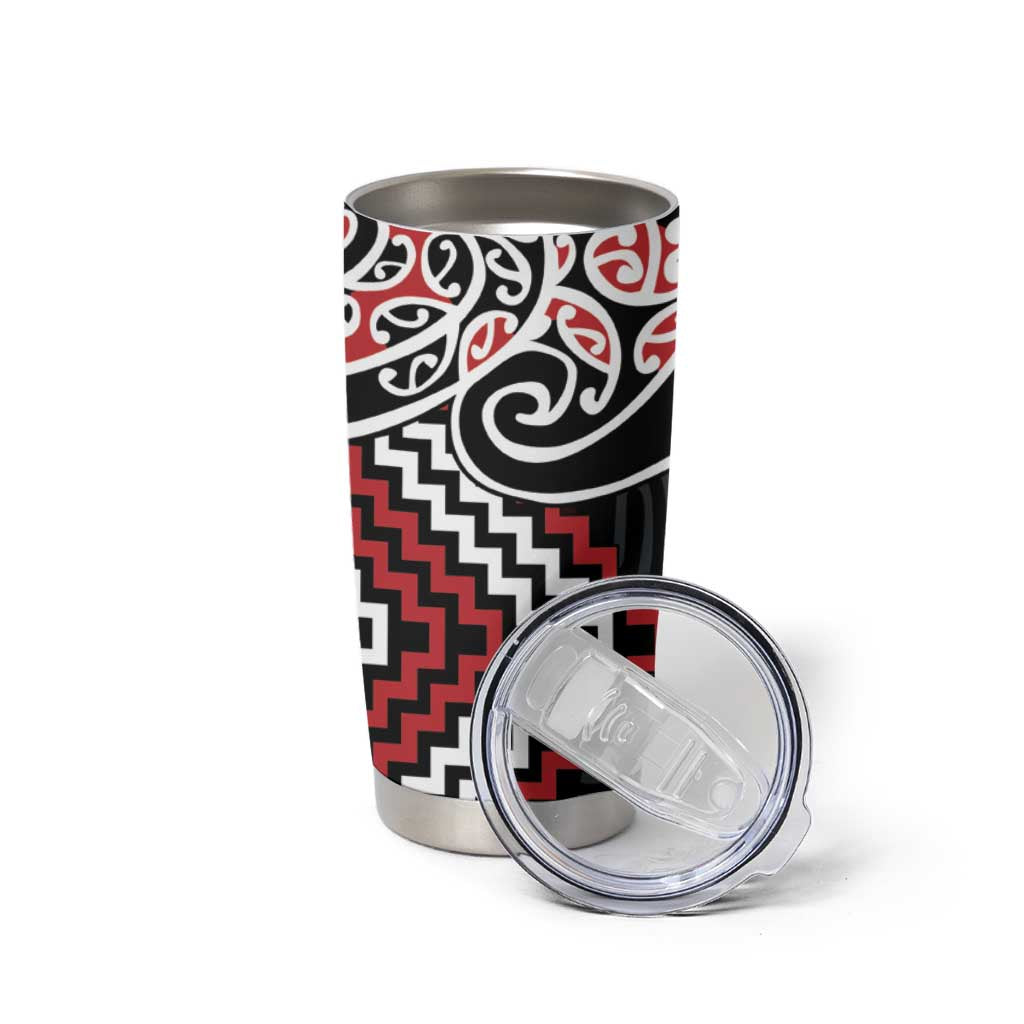 Red Aotearoa Tukutuku Manawa Tapu Tumbler Cup Ta Moko Toi Maori LT9 - Polynesian Pride