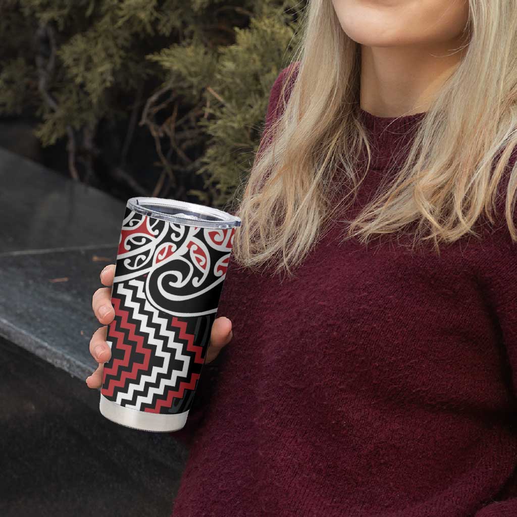 Red Aotearoa Tukutuku Manawa Tapu Tumbler Cup Ta Moko Toi Maori LT9 - Polynesian Pride