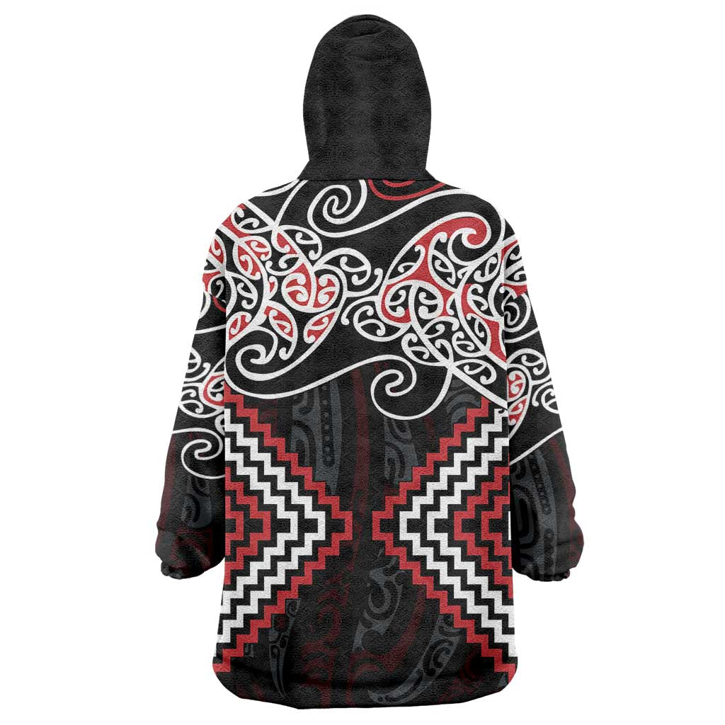 Red Aotearoa Tukutuku Manawa Tapu Wearable Blanket Hoodie Ta Moko Toi Maori LT9 - Polynesian Pride