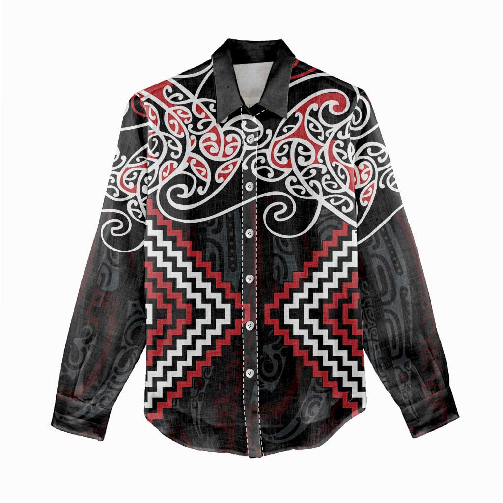 Red Aotearoa Tukutuku Manawa Tapu Women Casual Shirt Ta Moko Toi Maori LT9 - Polynesian Pride