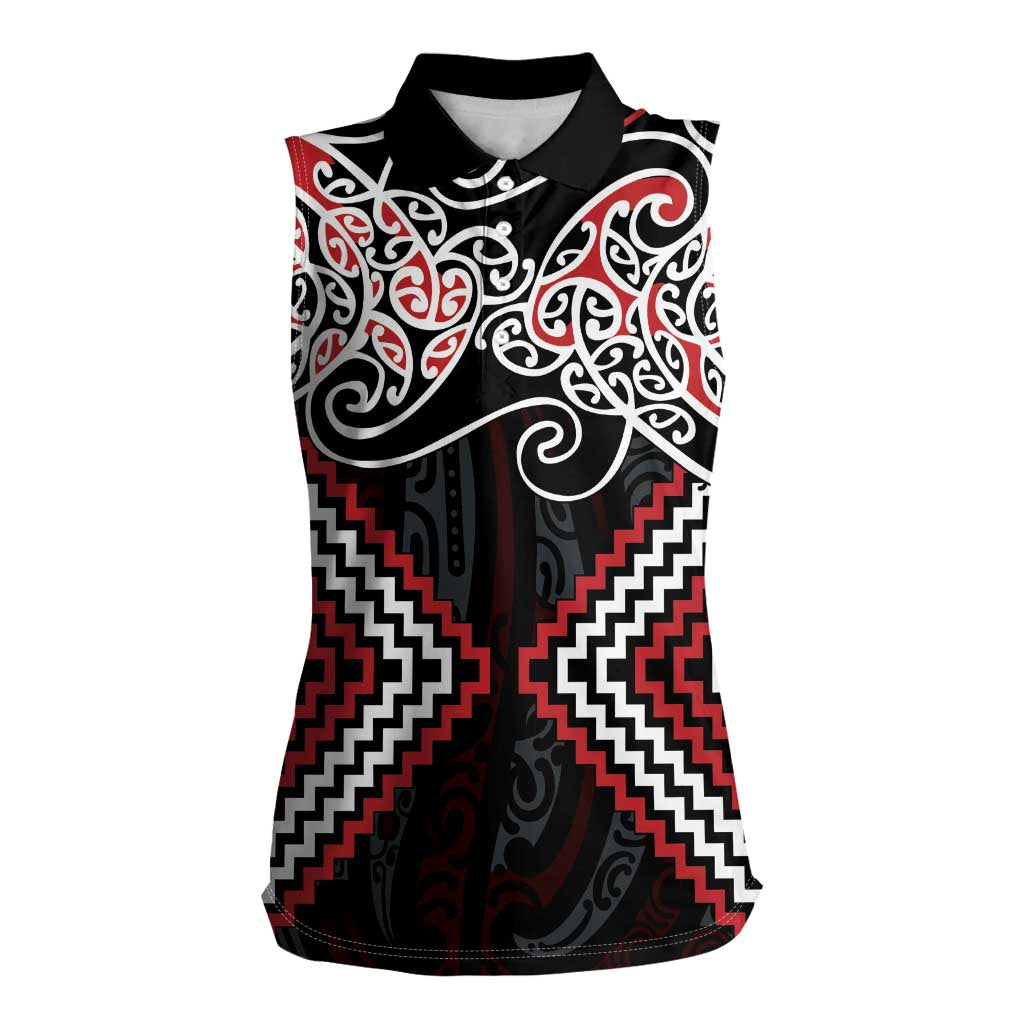 Red Aotearoa Tukutuku Manawa Tapu Women Sleeveless Polo Shirt Ta Moko Toi Maori LT9 Female Red - Polynesian Pride