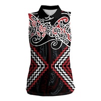 Red Aotearoa Tukutuku Manawa Tapu Women Sleeveless Polo Shirt Ta Moko Toi Maori LT9 Female Red - Polynesian Pride