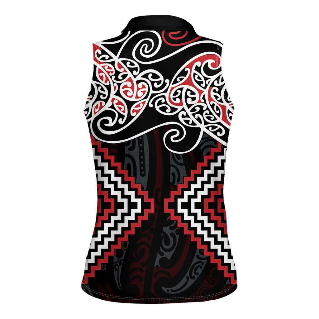 Red Aotearoa Tukutuku Manawa Tapu Women Sleeveless Polo Shirt Ta Moko Toi Maori LT9 - Polynesian Pride