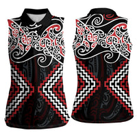 Red Aotearoa Tukutuku Manawa Tapu Women Sleeveless Polo Shirt Ta Moko Toi Maori LT9 - Polynesian Pride