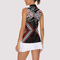 Red Aotearoa Tukutuku Manawa Tapu Women Sleeveless Polo Shirt Ta Moko Toi Maori LT9 - Polynesian Pride