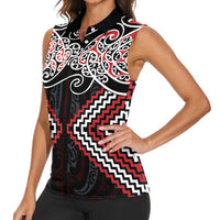Red Aotearoa Tukutuku Manawa Tapu Women Sleeveless Polo Shirt Ta Moko Toi Maori LT9 - Polynesian Pride