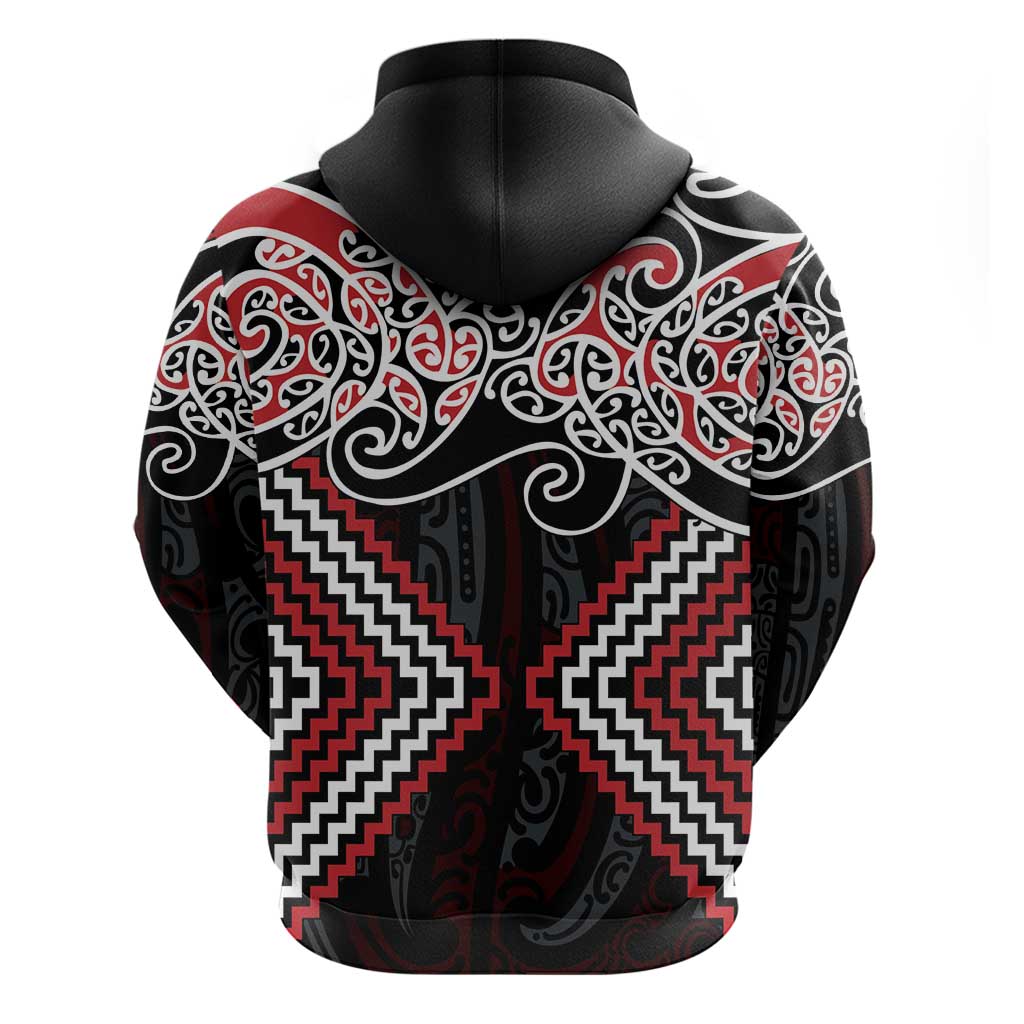 Red Aotearoa Tukutuku Manawa Tapu Zip Hoodie Ta Moko Toi Maori LT9 - Polynesian Pride