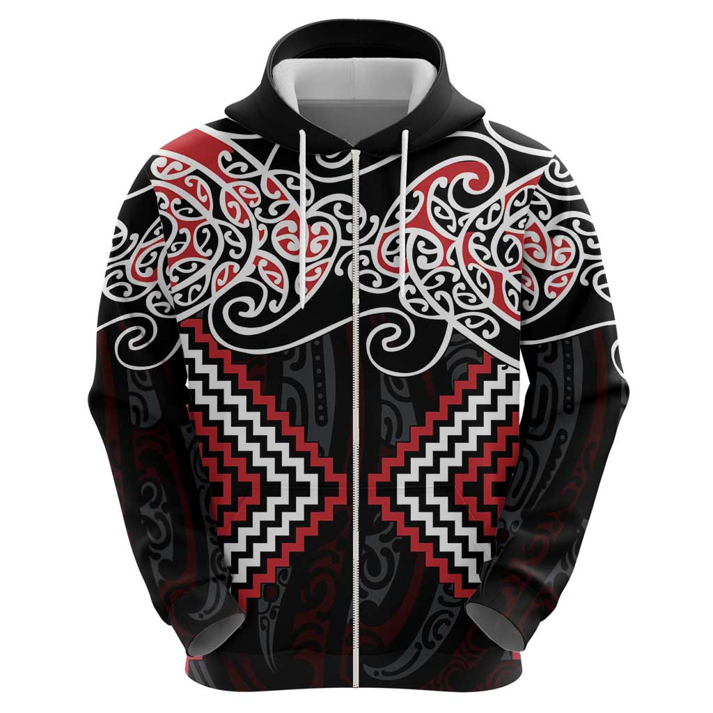 Red Aotearoa Tukutuku Manawa Tapu Zip Hoodie Ta Moko Toi Maori LT9 - Polynesian Pride