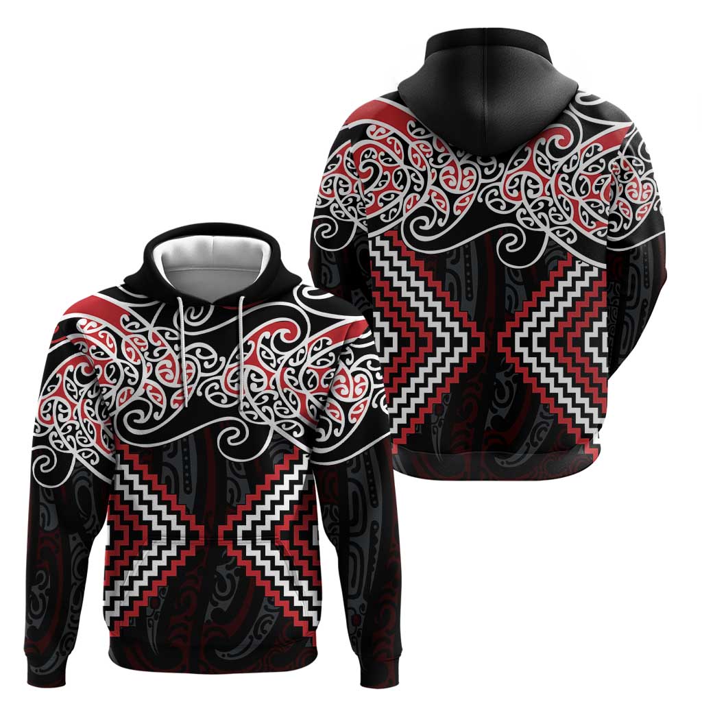 Red Aotearoa Tukutuku Manawa Tapu Zip Hoodie Ta Moko Toi Maori LT9 - Polynesian Pride
