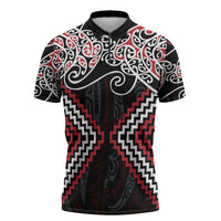 Red Aotearoa Tukutuku Manawa Tapu Zipper Polo Shirt Ta Moko Toi Maori LT9 Red - Polynesian Pride