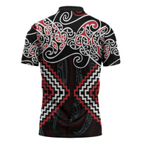 Red Aotearoa Tukutuku Manawa Tapu Zipper Polo Shirt Ta Moko Toi Maori LT9 - Polynesian Pride