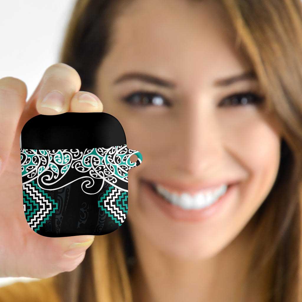 Turquoise Aotearoa Tukutuku Manawa Tapu AirPods Case Ta Moko Toi Maori LT9 Turquoise - Polynesian Pride