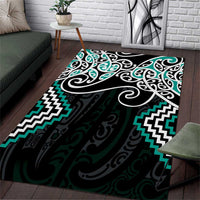 Turquoise Aotearoa Tukutuku Manawa Tapu Area Rug Ta Moko Toi Maori LT9 Turquoise - Polynesian Pride