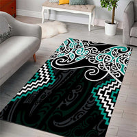 Turquoise Aotearoa Tukutuku Manawa Tapu Area Rug Ta Moko Toi Maori LT9 - Polynesian Pride