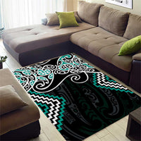 Turquoise Aotearoa Tukutuku Manawa Tapu Area Rug Ta Moko Toi Maori LT9 - Polynesian Pride