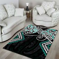 Turquoise Aotearoa Tukutuku Manawa Tapu Area Rug Ta Moko Toi Maori LT9 - Polynesian Pride