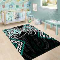 Turquoise Aotearoa Tukutuku Manawa Tapu Area Rug Ta Moko Toi Maori LT9 - Polynesian Pride