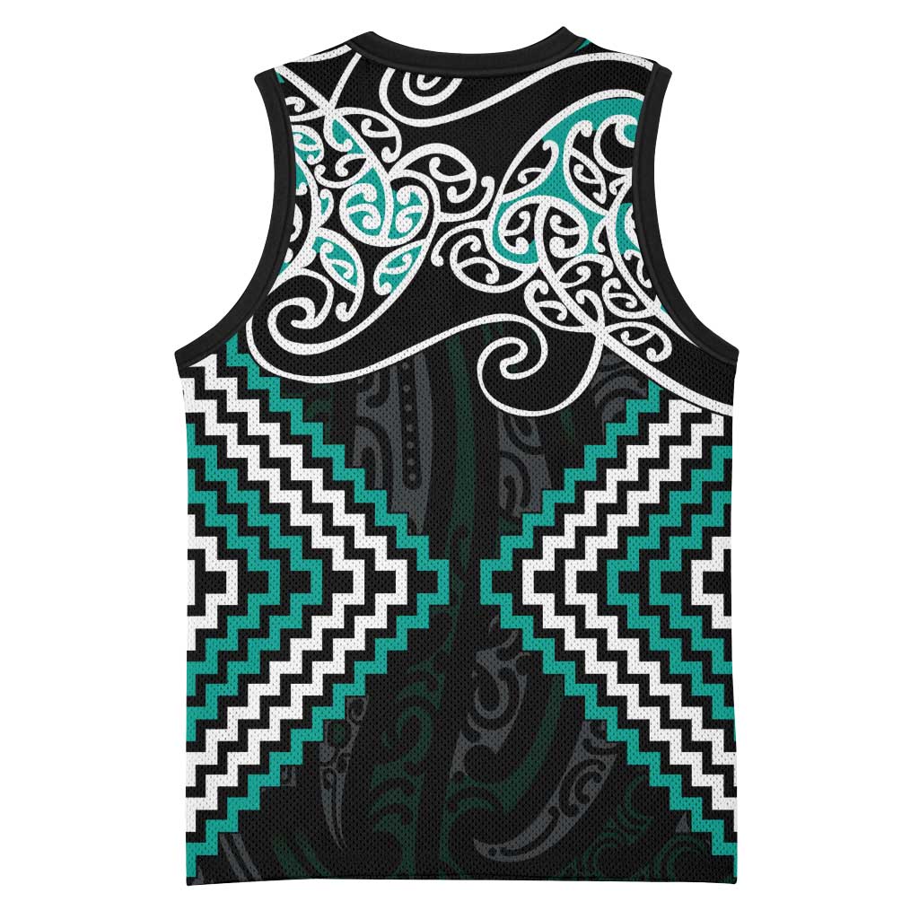 Turquoise Aotearoa Tukutuku Manawa Tapu Basketball Jersey Ta Moko Toi Maori LT9 - Polynesian Pride