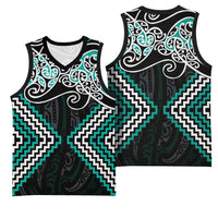 Turquoise Aotearoa Tukutuku Manawa Tapu Basketball Jersey Ta Moko Toi Maori LT9 - Polynesian Pride