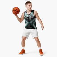 Turquoise Aotearoa Tukutuku Manawa Tapu Basketball Jersey Ta Moko Toi Maori LT9 - Polynesian Pride