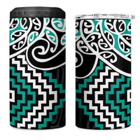 Turquoise Aotearoa Tukutuku Manawa Tapu 4 in 1 Can Cooler Tumbler Ta Moko Toi Maori LT9 One Size: 16 oz Turquoise - Polynesian Pride