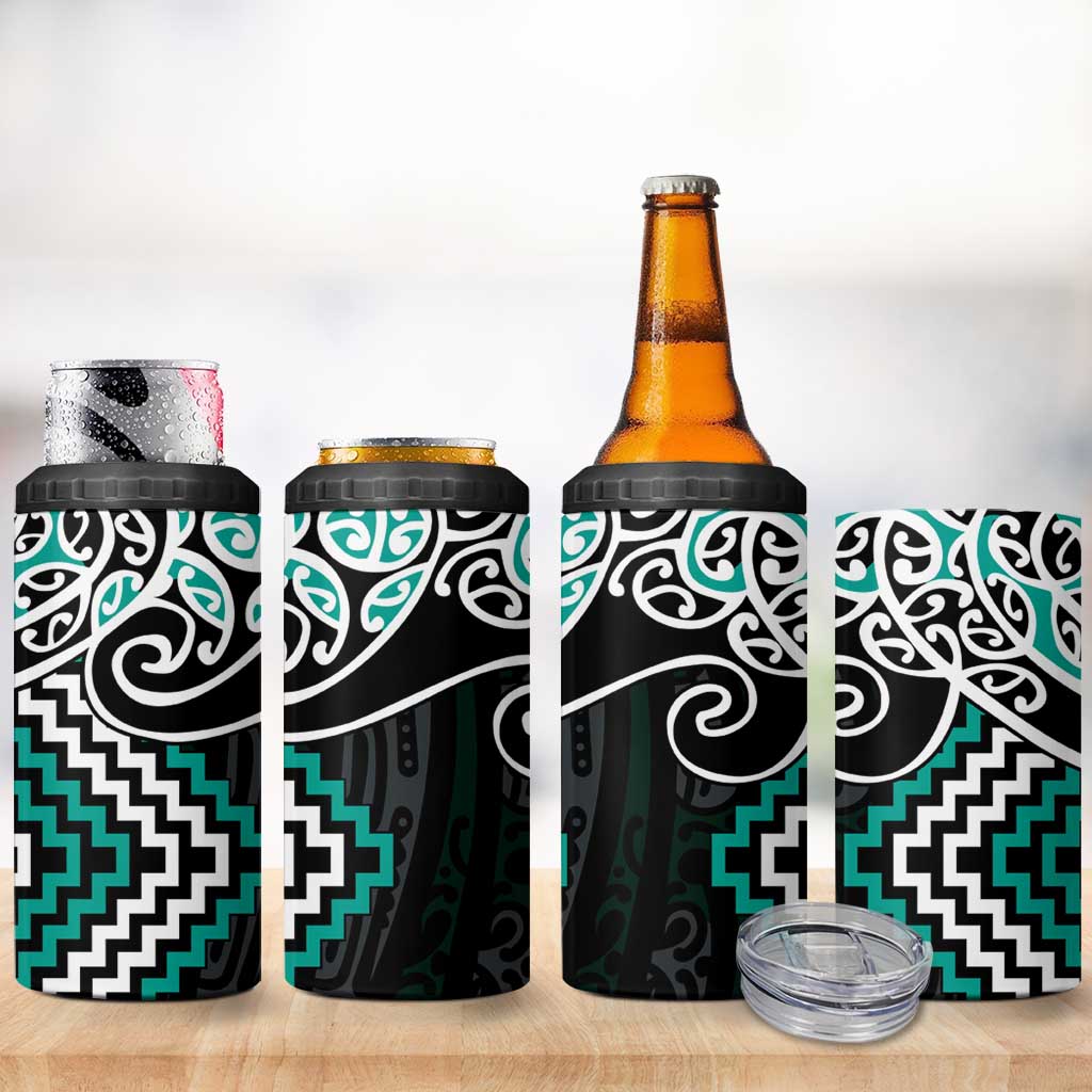 Turquoise Aotearoa Tukutuku Manawa Tapu 4 in 1 Can Cooler Tumbler Ta Moko Toi Maori LT9 - Polynesian Pride