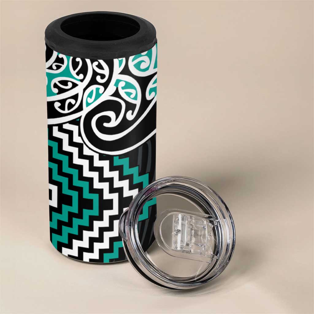 Turquoise Aotearoa Tukutuku Manawa Tapu 4 in 1 Can Cooler Tumbler Ta Moko Toi Maori LT9 - Polynesian Pride