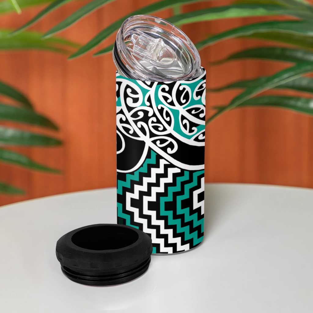 Turquoise Aotearoa Tukutuku Manawa Tapu 4 in 1 Can Cooler Tumbler Ta Moko Toi Maori LT9 - Polynesian Pride